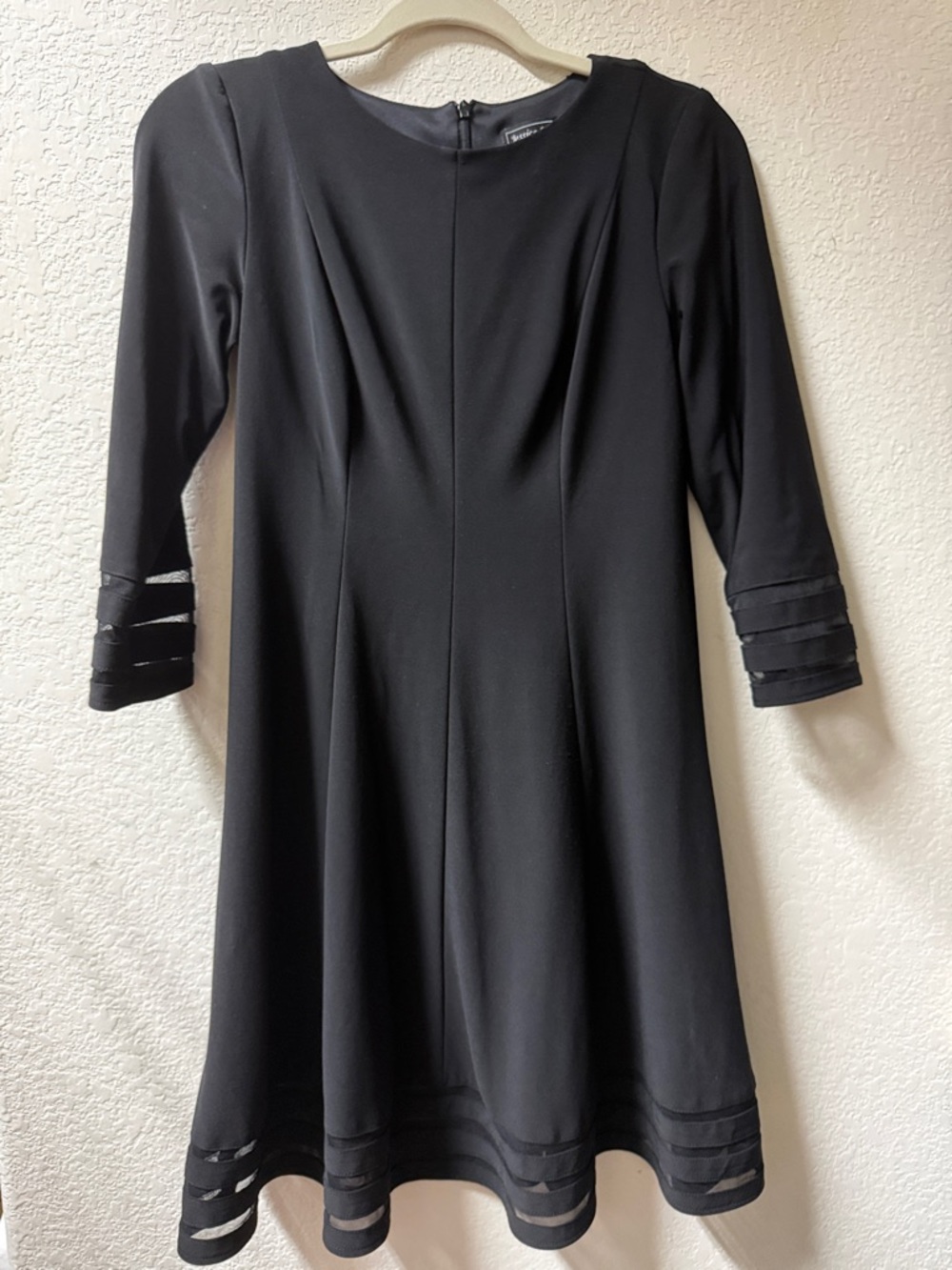 Jessica Howard Black Long-Sleeve A-Line Dress with Sheer Band Details